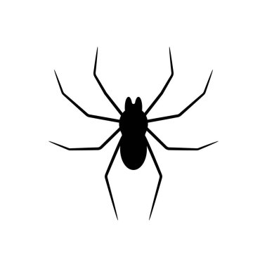 Beyaz arka planda izole örümcek siyah siluet. Cadılar Bayramı dekoratif unsuru. Herhangi bir tasarım için vektör çizimi.