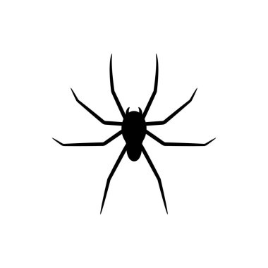Beyaz arka planda izole örümcek siyah siluet. Cadılar Bayramı dekoratif unsuru. Herhangi bir tasarım için vektör çizimi.