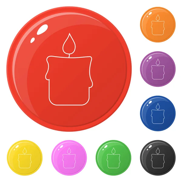 Los iconos de vela de estilo de línea establecen 8 colores aislados en blanco. Colección de botones brillantes de colores redondos. Ilustración vectorial para cualquier diseño . — Archivo Imágenes Vectoriales