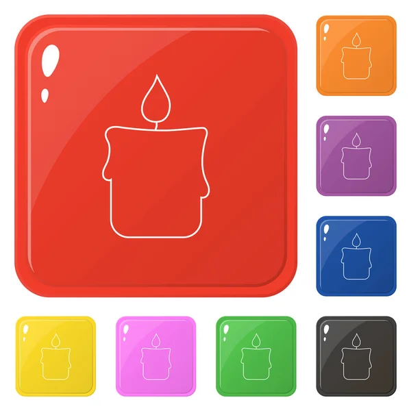 Los iconos de vela de estilo de línea establecen 8 colores aislados en blanco. Colección de botones de colores cuadrados brillantes. Ilustración vectorial para cualquier diseño . — Vector de stock