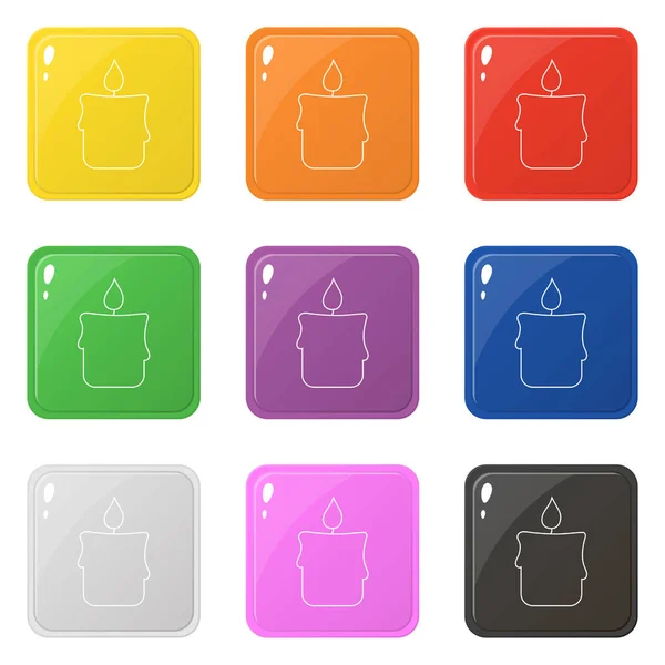 Line style candle icons set 9 colors isolated on white. Collection of glossy square colorful buttons. Vector illustration for any design. — Stock Vector