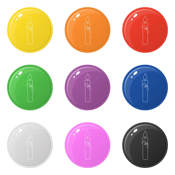 Icônes de bougie de style ligne mis 9 couleurs isolées sur blanc. Collection de boutons colorés ronds brillants. Illustration vectorielle pour tout design . — Image vectorielle