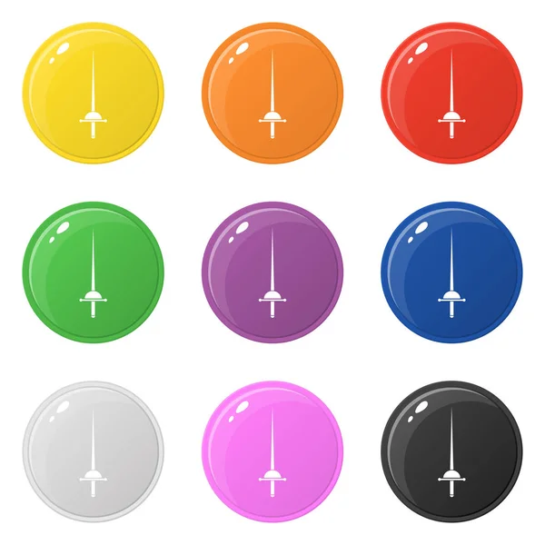 Τα εικονίδια Rapier ορίζουν 9 χρώματα απομονωμένα σε λευκό. Ιδέα ξιφασκίας. Συλλογή γυαλιστερό στρογγυλά πολύχρωμα κουμπιά. Απεικόνιση διανυσματικών σχεδίων για οποιοδήποτε σχεδιασμό. — Διανυσματικό Αρχείο