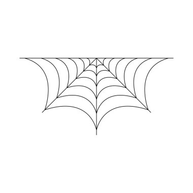 Beyaz arka planda izole edilmiş yarım örümcek ağı. Cadılar Bayramı örümcek ağı elementi. Örümcek ağı serisi stili. Herhangi bir tasarım için vektör çizimi.