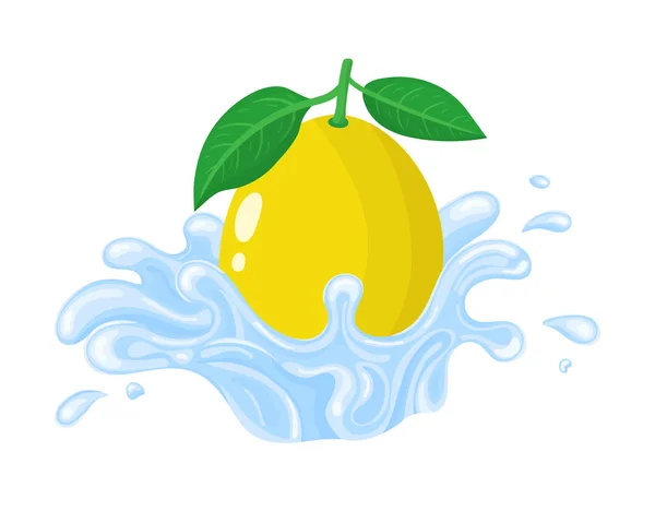 Žlutá čerstvá citronová voda se stříkající vodou izolovaná na bílém pozadí. Sladké jídlo. Organické ovoce. Vektorová ilustrace pro libovolný návrh. — Stockový vektor