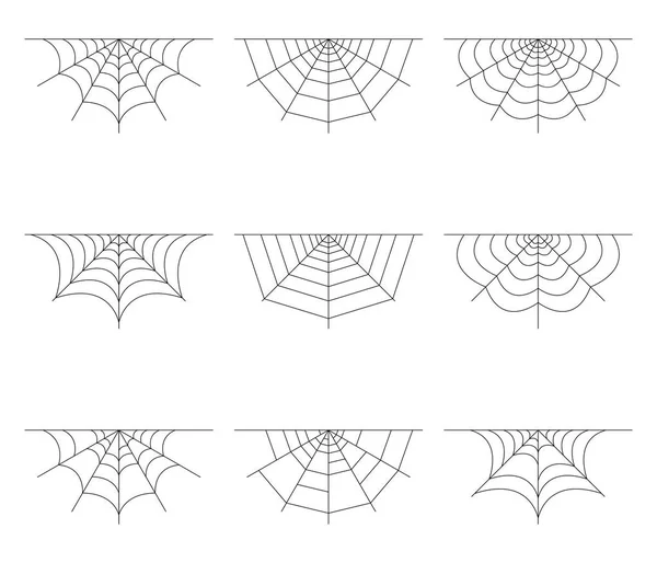 Conjunto de meia teia de aranha isolada sobre fundo branco. Elementos da teia de aranha de Halloween. Coleção estilo linha cobweb. Ilustração vetorial para qualquer projeto . — Vetor de Stock