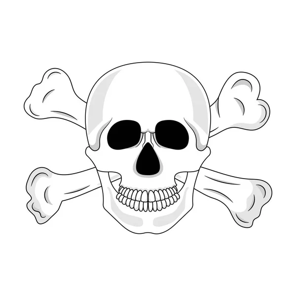 Skull and crossed bones isolated on white background. Cartoon human skull with jaw. Vector illustration for any design. — Stock Vector