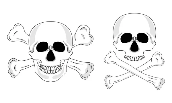 Teschio e ossa incrociate isolate su sfondo bianco. Cartone animato cranio umano con mascella. Illustrazione vettoriale per qualsiasi progetto . — Vettoriale Stock