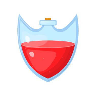 Beyaz arka planda izole kırmızı sıvı ile şişe sihirli iksir. Kimyasal veya simya iksiri. Herhangi bir tasarım için vektör Illustration.