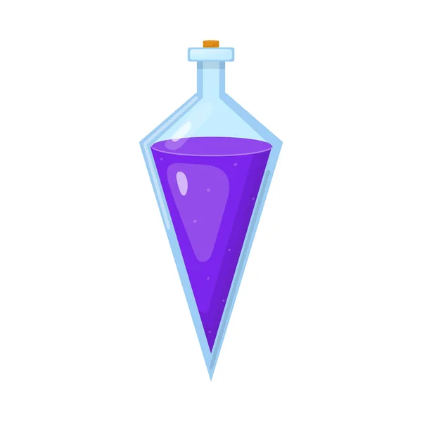 Чарівне зілля в пляшці з фіолетовою рідиною ізольовано на білому тлі. Хімічний або алхімічний еліксир. Векторні ілюстрації для будь-якого дизайну . — стоковий вектор