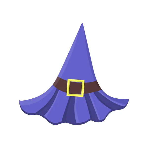 Cartoon lila boszorkány kalap csattal elszigetelt fehér háttér. Gyerekek gyerek jelmez maskara Party. Design elem a Halloween. Vektoros illusztráció. — Stock Vector