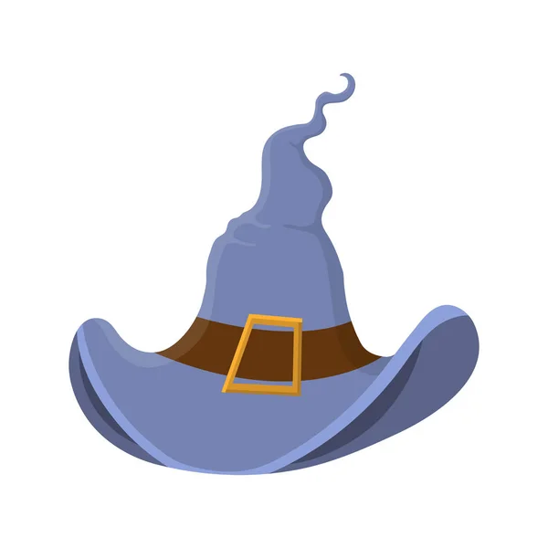 Kreslená modrá čarodějnický klobouk s přezkou izolovaná na bílém pozadí. Dětská maškarní párty. Návrhových prvků pro Halloween. Vektorová ilustrace. — Stockový vektor