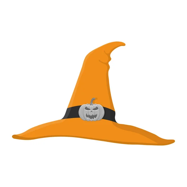 Sombrero de bruja naranja de dibujos animados con calabaza aislada sobre fondo blanco. Niños disfraz de niño fiesta de disfraces. Elemento de diseño para Halloween. Ilustración vectorial . — Vector de stock