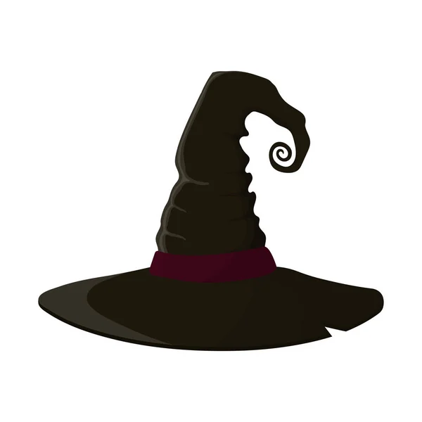 Rajzfilm fekete boszorkány kalap elszigetelt fehér háttér. Gyerekek gyerek jelmez maskara Party. Design elem a Halloween. Vektoros illusztráció. — Stock Vector