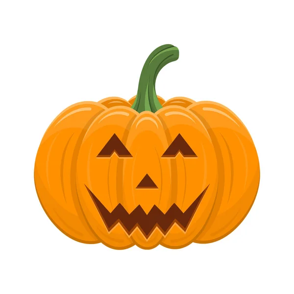 Calabaza de Halloween aislada sobre fondo blanco. Calabaza naranja de dibujos animados con sonrisa, cara divertida. El símbolo principal de Halloween, las vacaciones de otoño. Ilustración vectorial para cualquier diseño . — Vector de stock