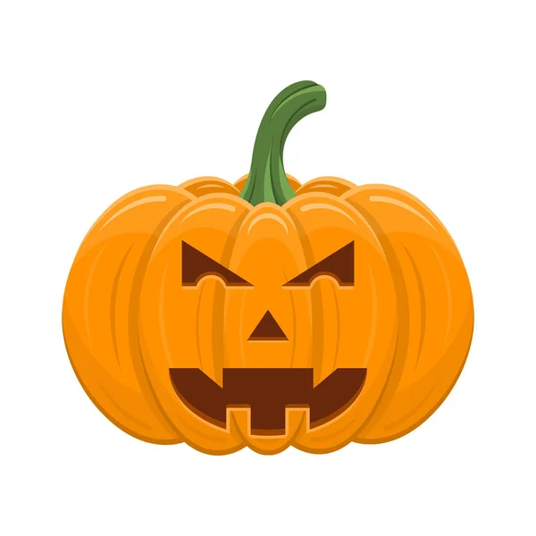 Calabaza de Halloween aislada sobre fondo blanco. Calabaza naranja de dibujos animados con sonrisa, cara divertida. El símbolo principal de Halloween, las vacaciones de otoño. Ilustración vectorial para cualquier diseño . — Vector de stock