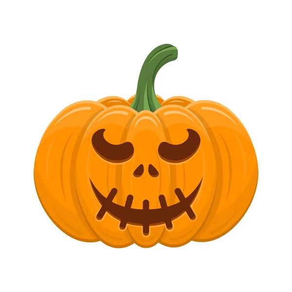 Calabaza de Halloween aislada sobre fondo blanco. Calabaza naranja de dibujos animados con sonrisa, cara divertida. El símbolo principal de Halloween, las vacaciones de otoño. Ilustración vectorial para cualquier diseño . — Vector de stock