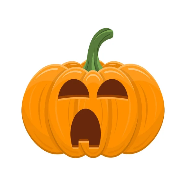 Halloween pumpkin isolated on white background. Cartoon orange pumpkin with smile, funny face. The main symbol of the Halloween, autumn holidays. Vector illustration for any design.
