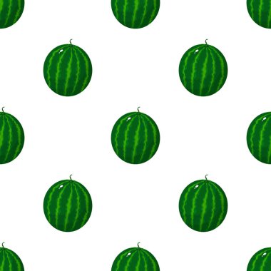 Beyaz arka plan üzerinde izole renkli bütün karpuz ile Dikişsiz desen. Taze çizgi film meyveleri. Tasarım, web, ambalaj kağıdı, kumaş için vektör illüstrasyon.