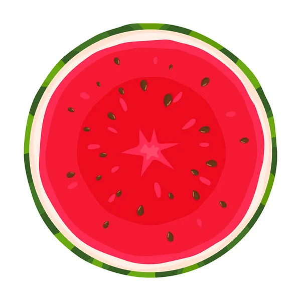 Kartun berwarna memotong setengah dari semangka jus yang diisolasi pada latar belakang putih. Kartun segar berries. Vektor ilustrasi untuk desain apapun . - Stok Vektor