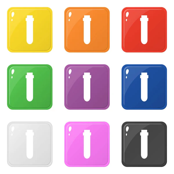 Bottle laboratory glass icons set 9 colors isolated on white. Collection of glossy square colorful buttons. Vector illustration for any design. — Stock Vector