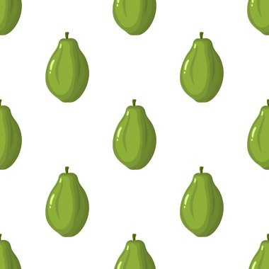 Kusursuz desenli, parlak egzotik, beyaz arka planda papaya meyvesi. Sağlıklı yaşam için yaz meyveleri. Organik meyve. Çizgi film tarzı. Herhangi bir tasarım için vektör illüstrasyonu.