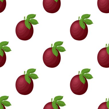 Beyaz arka planda taze, parlak egzotik bir tutku meyvesi olan kusursuz bir desen. Sağlıklı yaşam için yaz meyveleri. Organik meyve. Çizgi film tarzı. Herhangi bir tasarım için vektör illüstrasyonu.