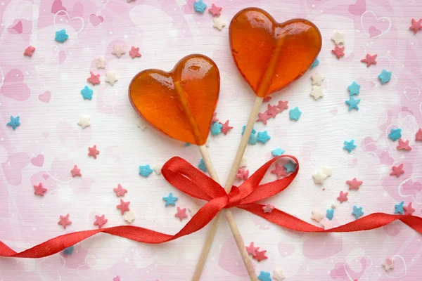 Romantisk Alla Hjärtans Dag Bakgrund Lollipops Form Hjärtat Närbild Vit — Stockfoto