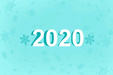Kar taneleri ile mavi bir arka plan üzerinde yazıt 2020. Yeni yıl 2020. Yeni yıl arka plan, kopyalama alanı.