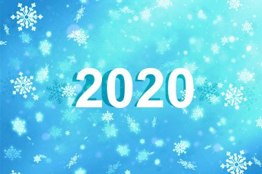 Kar taneleri ile mavi bir arka plan üzerinde yazıt 2020. Yeni yıl 2020. Yeni yıl arka plan, kopyalama alanı.