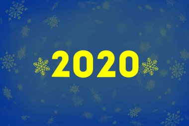 Kar taneleri ile mavi bir arka plan üzerinde yazıt 2020. Yeni yıl 2020. Yeni yıl arka plan, kopyalama alanı.