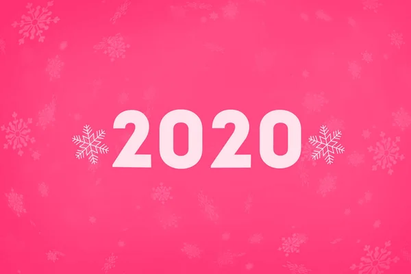 Inscrição 2020 Fundo Rosa Com Flocos Neve Ano Novo 2020 — Fotografia de Stock