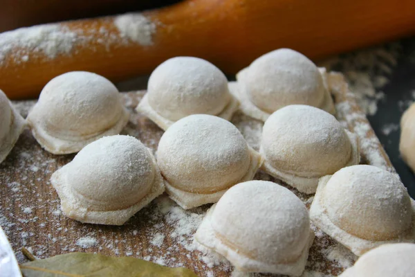 Processo Cottura Degli Gnocchi Fatti Casa Ravioli Crudi Fatti Casa — Foto Stock