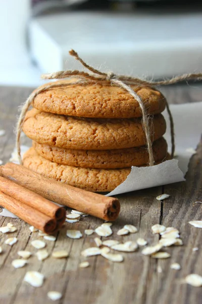 Homemade Oatmeal Cookies Old Wooden Table Rustic Style Oatmeal Cinnamon — Stock Photo, Image