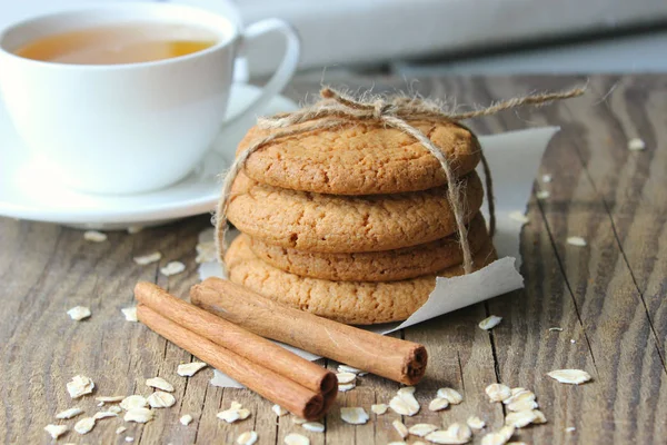 Homemade Oatmeal Cookies Old Wooden Table Rustic Style Oatmeal Cinnamon — Stock Photo, Image