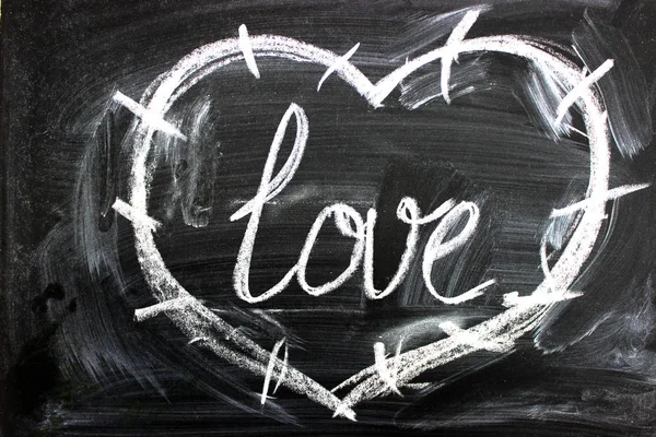Love. I love you. Message of love. The inscription on the blackboard with chalk. Valentine\'s day theme. Dark grunge texture background. Copy space.
