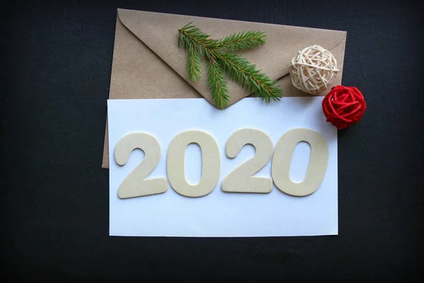 2020 Yeni yıl, Noel geçmişi. Boş bir mektuptaki şekiller, kopyalama alanı. 