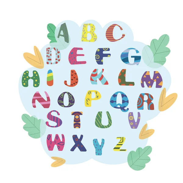 Children Font Flat Style Illustration Stylish Multicoloured Set — Stock Vector