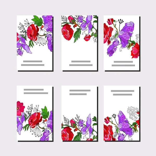 Conjunto floral de plantillas para su diseño, tarjetas de felicitación, festivo — Vector de stock