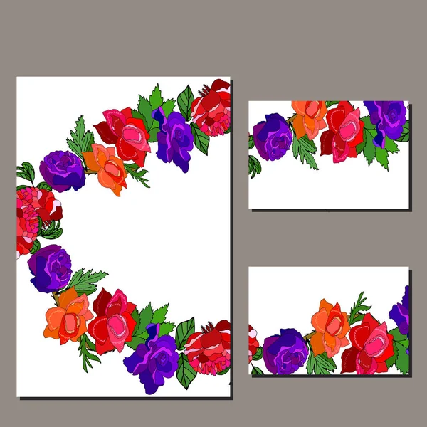 Шаблони Червоними Синіми Трояндами Шаблон Вашого Дизайну Вітальних Листівок Святкових — стоковий вектор