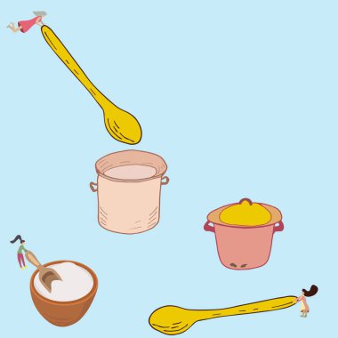 Sevimli kadın gıda illüstrasyon hazırlanıyor. 