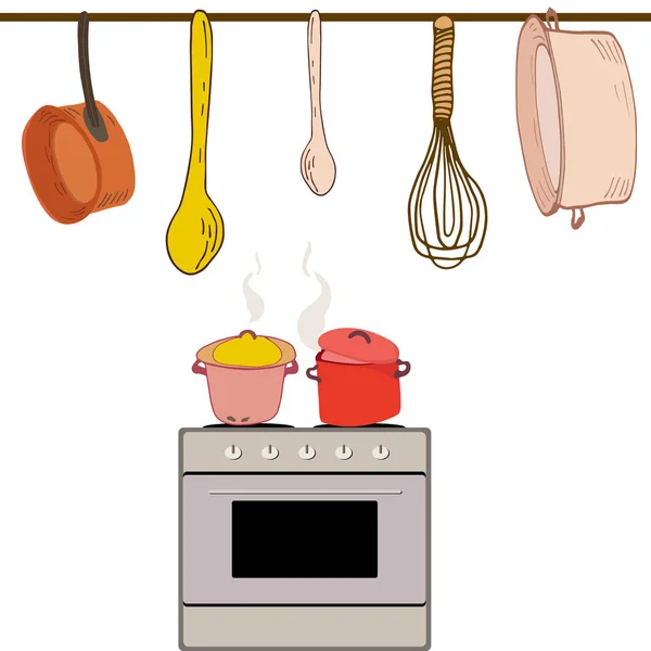 Utensilios de cocina en ilustración estilo dibujos animados — Vector de stock