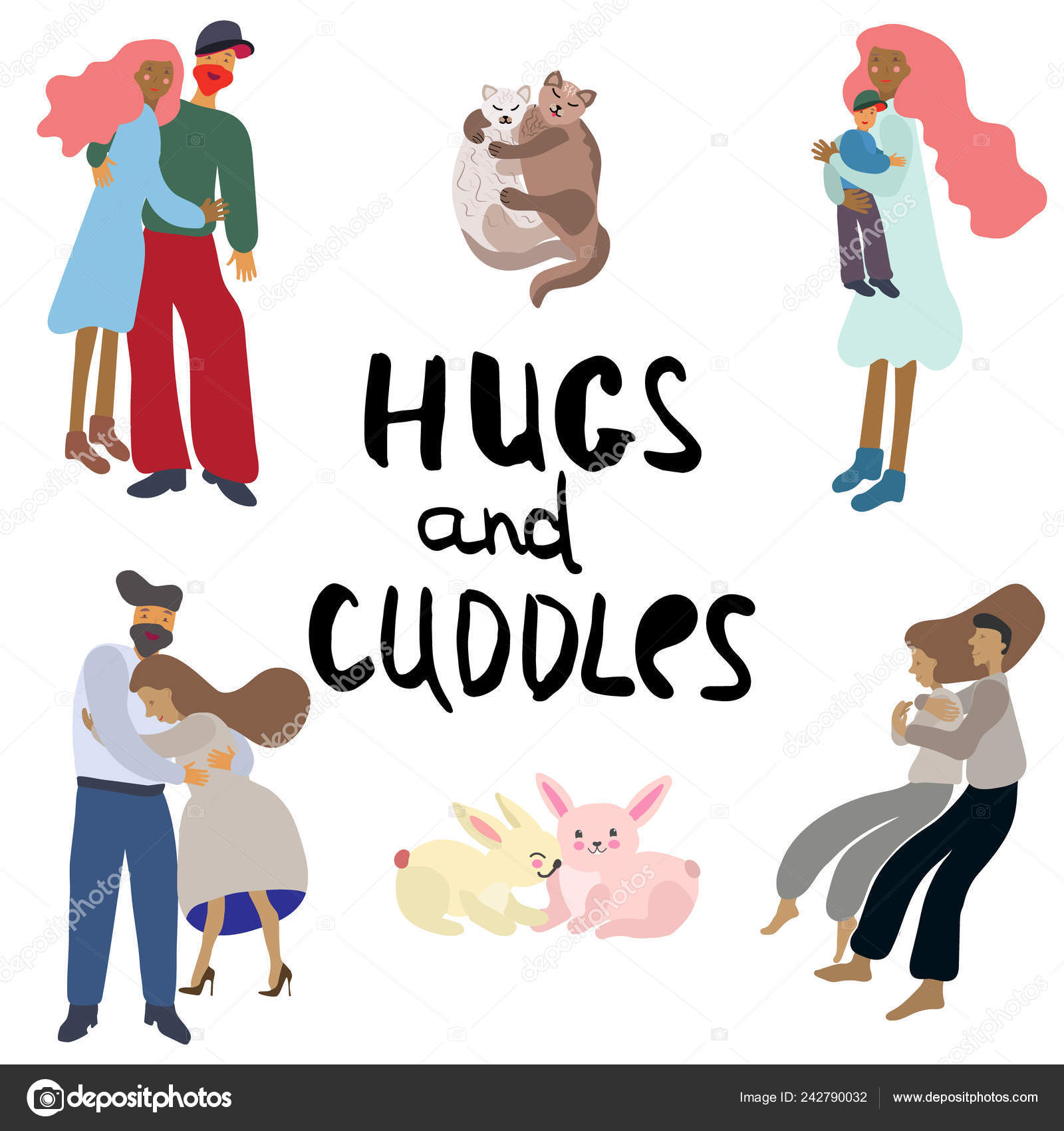 Hugs Cuddle People Animals Vector Illustration White Background ...