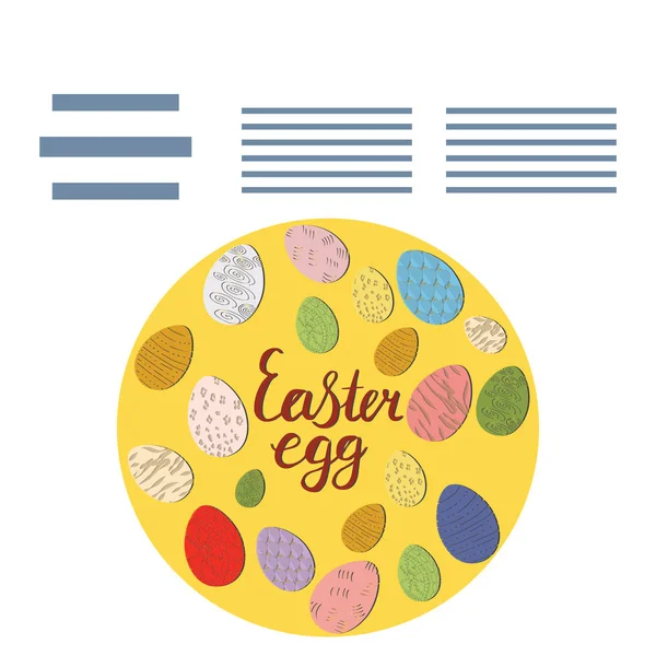 Forma de círculo con huevos decorados con Pascua y marco de texto . — Vector de stock