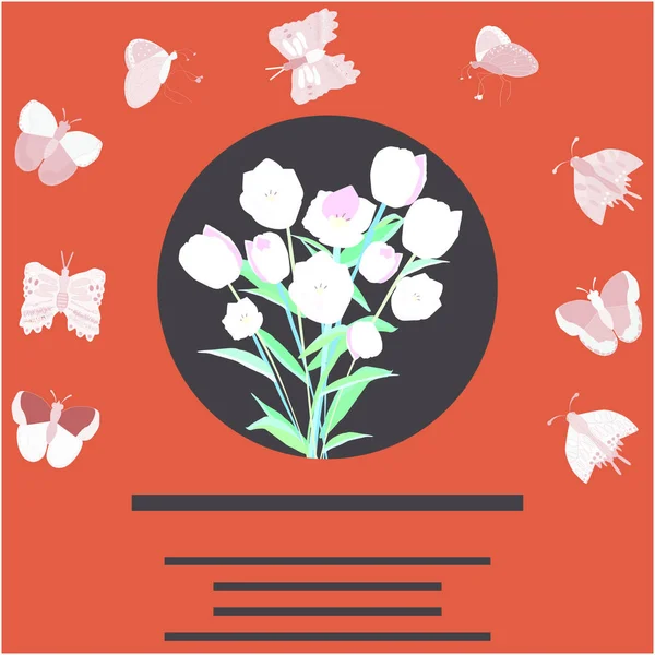 Květinový kulatý plochý rám s tulipány pro text. — Stockový vektor