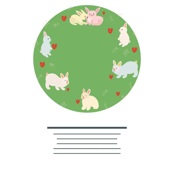 Paskalya tavşanları daireyle kalpleri ve metin. — Stok Vektör