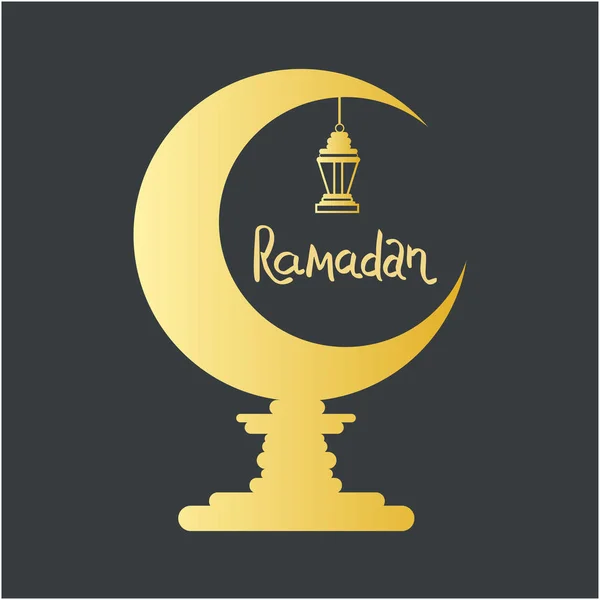 Gold lamp with hand lettering Ramadan. — Stock Vector