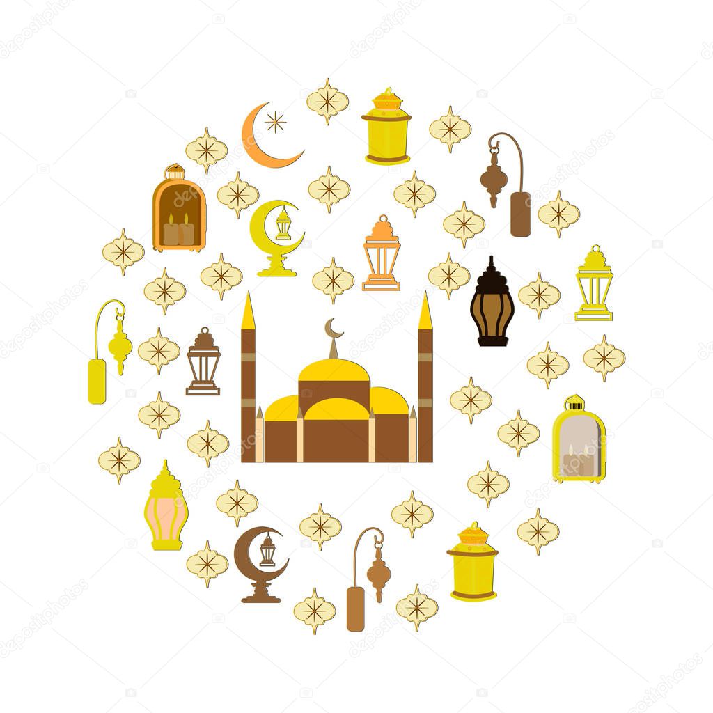 Ramadan Kareem circle with Islamic symbols