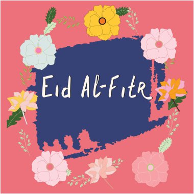 Çiçek çerçevesi ile renkli el yazısı Eid al Fitr