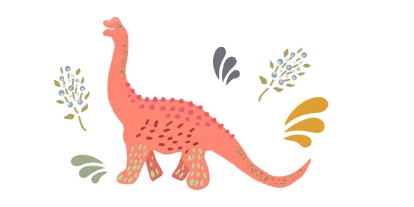 Pink Brachiosaurus cute dinosaur illustration — Stock Vector